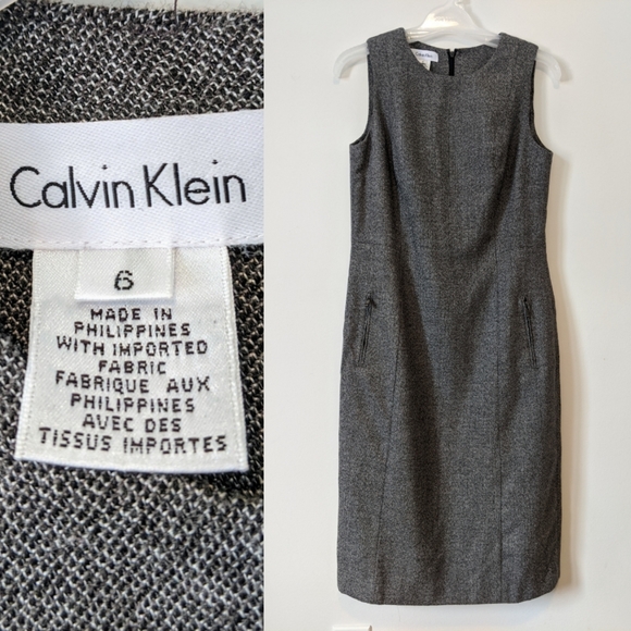 CALVIN KLEIN Sleeveless Wool Blend Sheath Dress